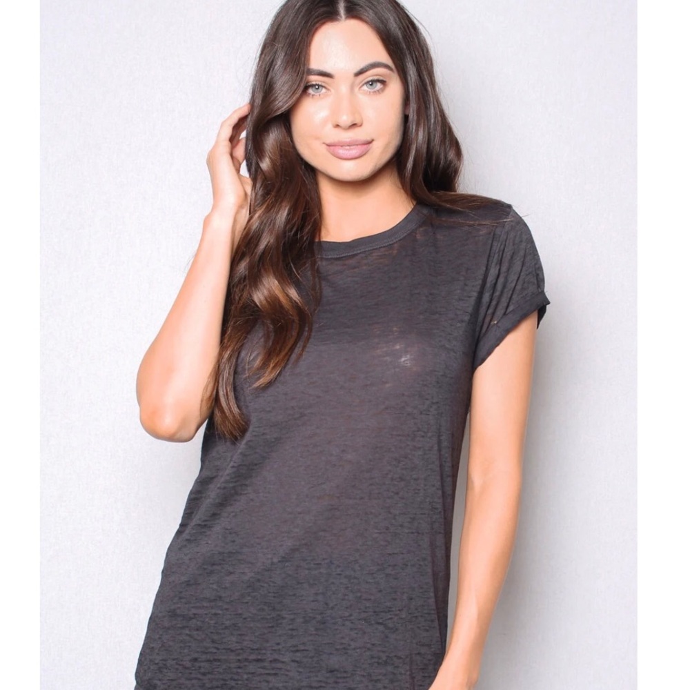 Burnout Knit Black Short Sleeve Tee XL Minimalist Layering Basic Staple Top - Picture 6 of 7